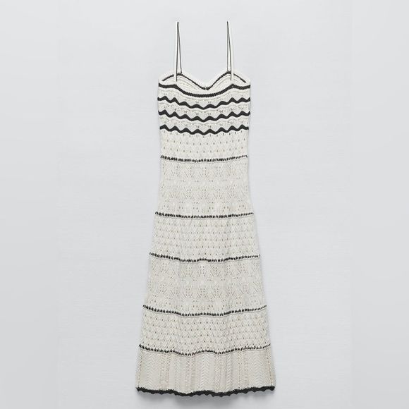 LAST! Zara Long Knit Crochet Dress Ecru New - Picture 5 of 12